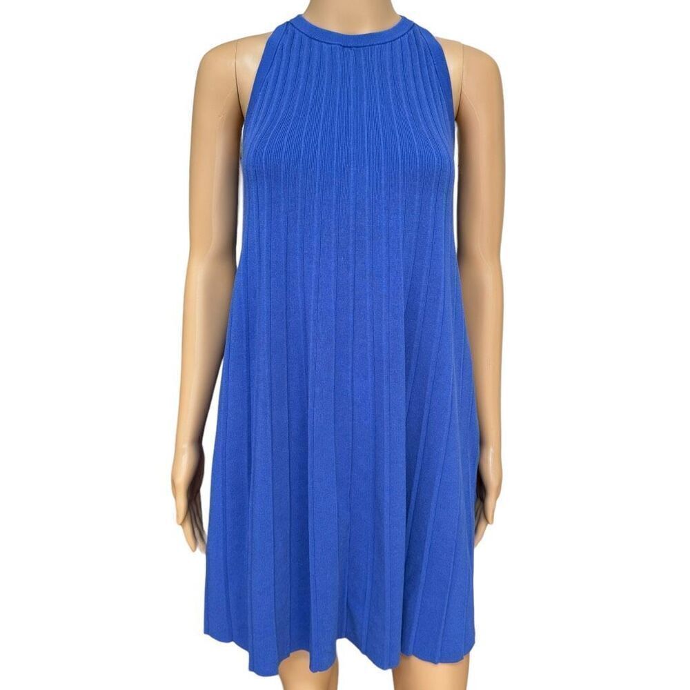 COS Womens Pleated Knit Trapeze Swing Dress Size XS blue Sleeveless Pullover